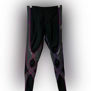 CW-X Black Performance Leggings with Pink & Purple Accents